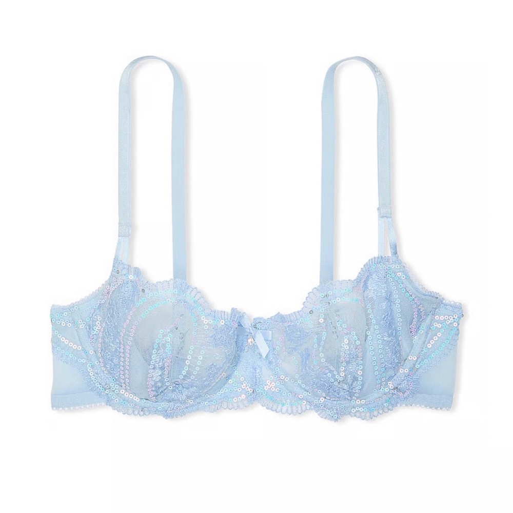 Victoria’s Secret Wicked Iridescent Embroidery Unlined Balconette Bra Baby Blue